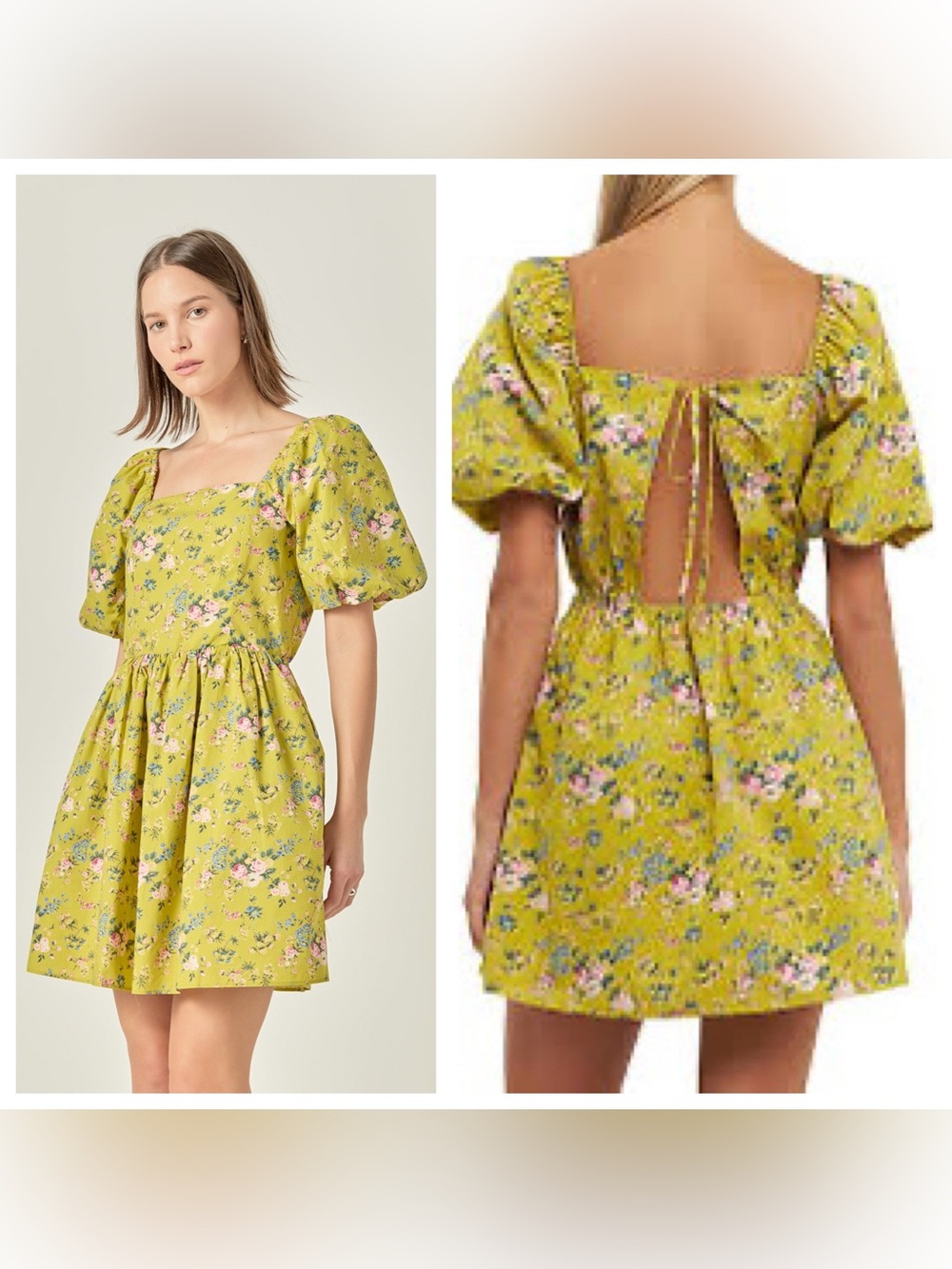 English Factory Floral Cutout Back Mini Dress Celery Green Cottagecore 3X NWT